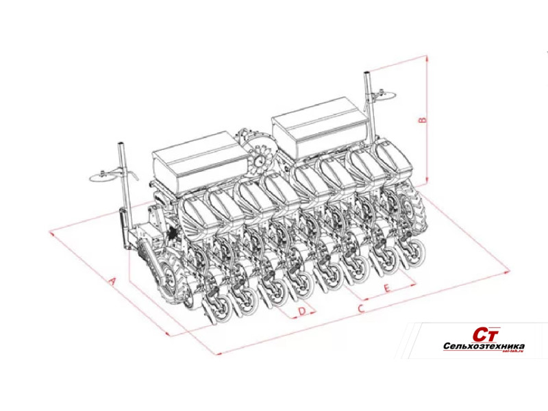 Сеялка пневматическая пропашная OZDUMAN HVMD-TW 8 рядов (сдвоенный ряд)