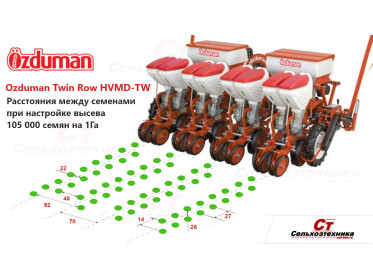 Сеялка пневматическая пропашная OZDUMAN HVMD-TW 8 рядов (сдвоенный ряд)